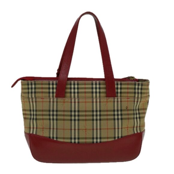 BURBERRY Nova Check Hand Bag Canvas Beige Red Auth - Picture 9 of 16